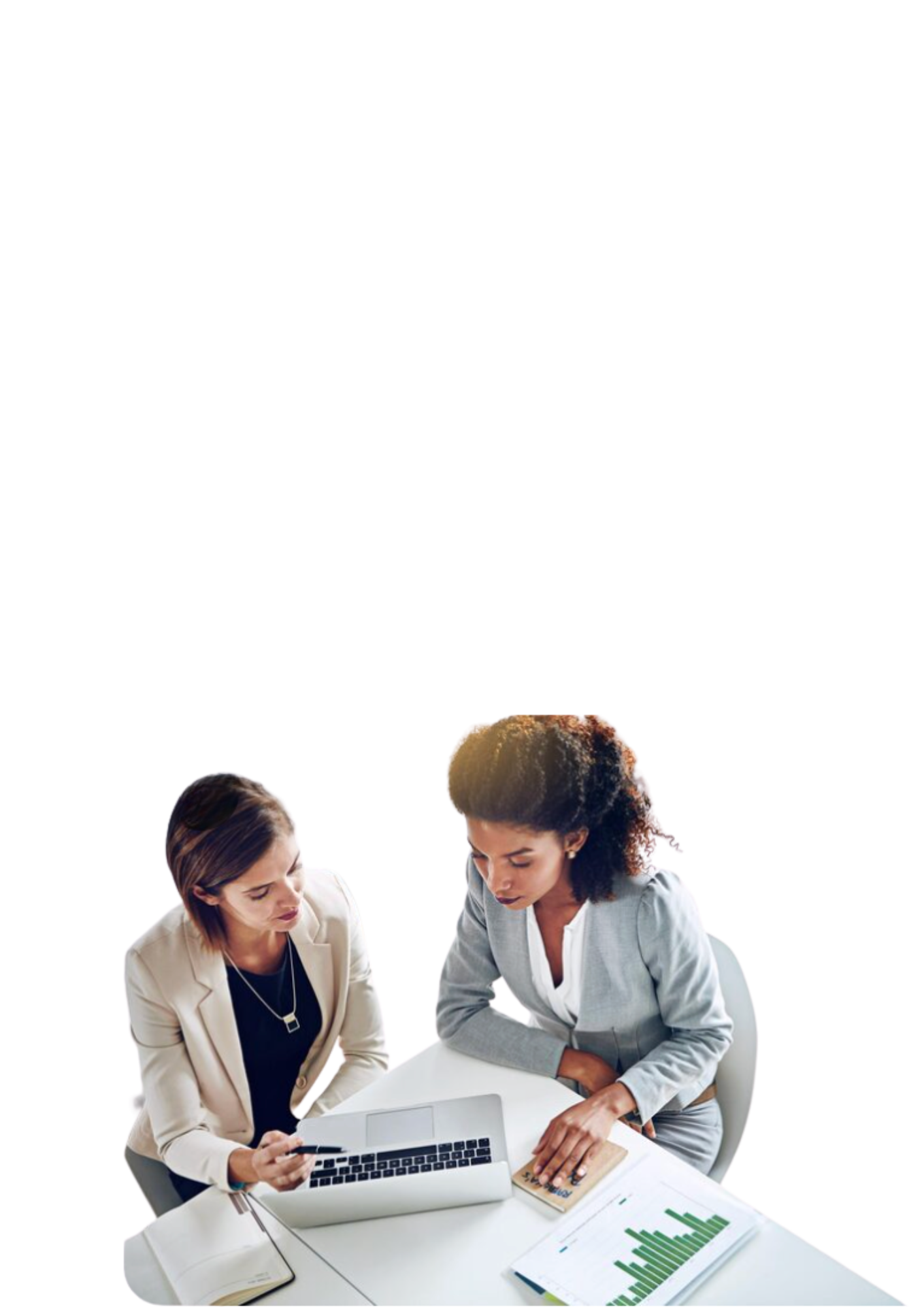 A woman in a business suit holds a laptop, with a shield logo in the background symbolizing security