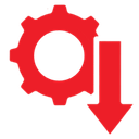 Red gear icon with a downward arrow