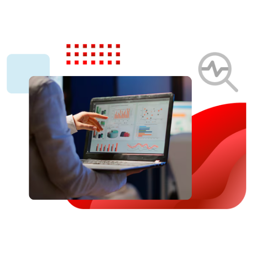 A person analyzing business metrics and data analytics charts displayed on a laptop screen.