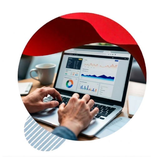 Person typing on a laptop with a cloud icon and arrows, symbolizing data transfer and cloud computing.