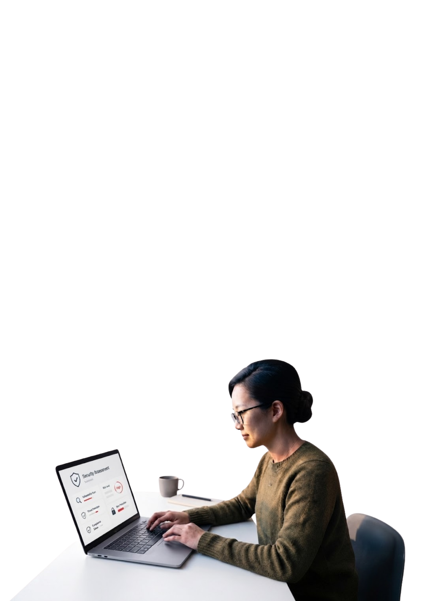 Person working on a laptop , displaying cybersecurity elements on the screen