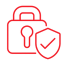 Security padlock next to a verified shield icon