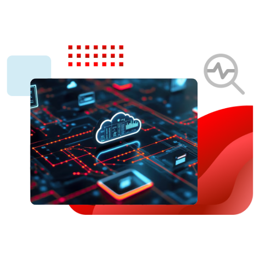 Close-up of electronic circuits with a hovering data cloud icon, illustrating secure modern cloud platforms