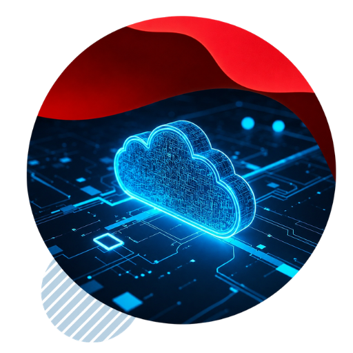 Hands typing on a laptop, with AWS and Azure logos representing cloud computing platforms.