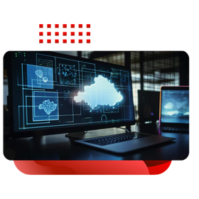Setup with a large monitor showing data mapping graphics