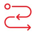 Red outline vector graphic representing a multi-step process journey