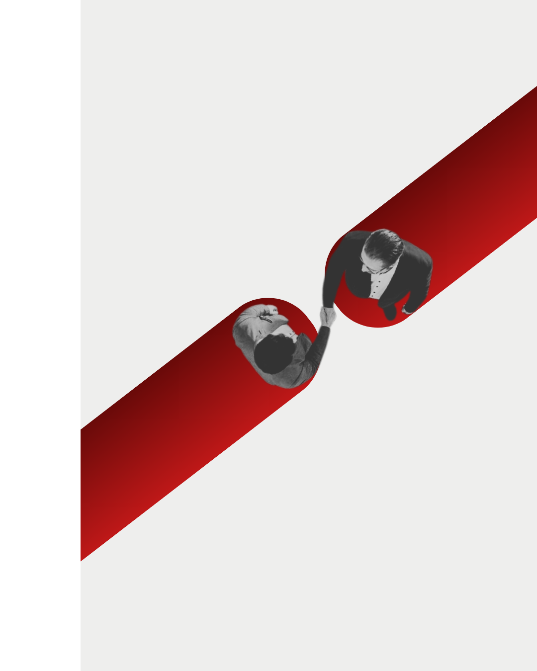 An overhead graphic of two professionals shaking hands across a diagonal red stripe.