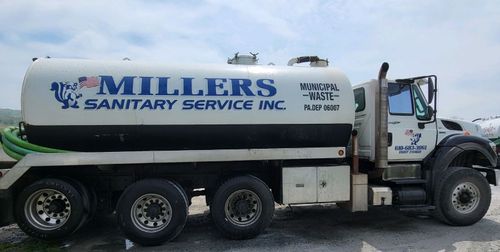 Millers Sanitary Services truck ready to assist with all of your repair & replacement needs!