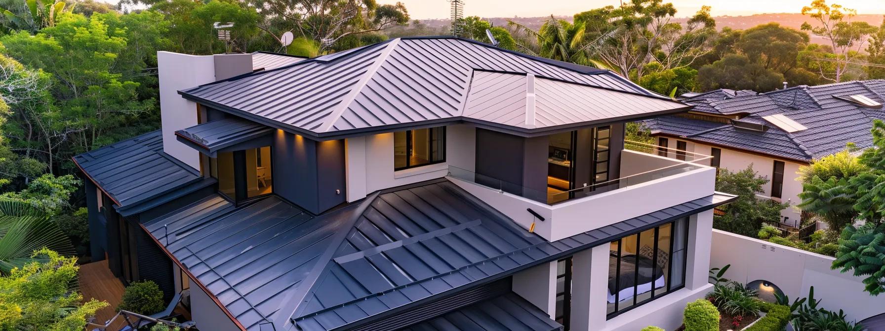 a modern home with a sleek, durable roof that complements the architectural style, showcasing the importance of investing in quality roofing solutions for long-term cost benefits.