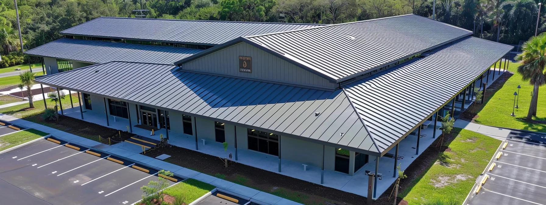 a sleek, metal roof gleams under the bright florida sun, showcasing its durability and resistance to corrosion.