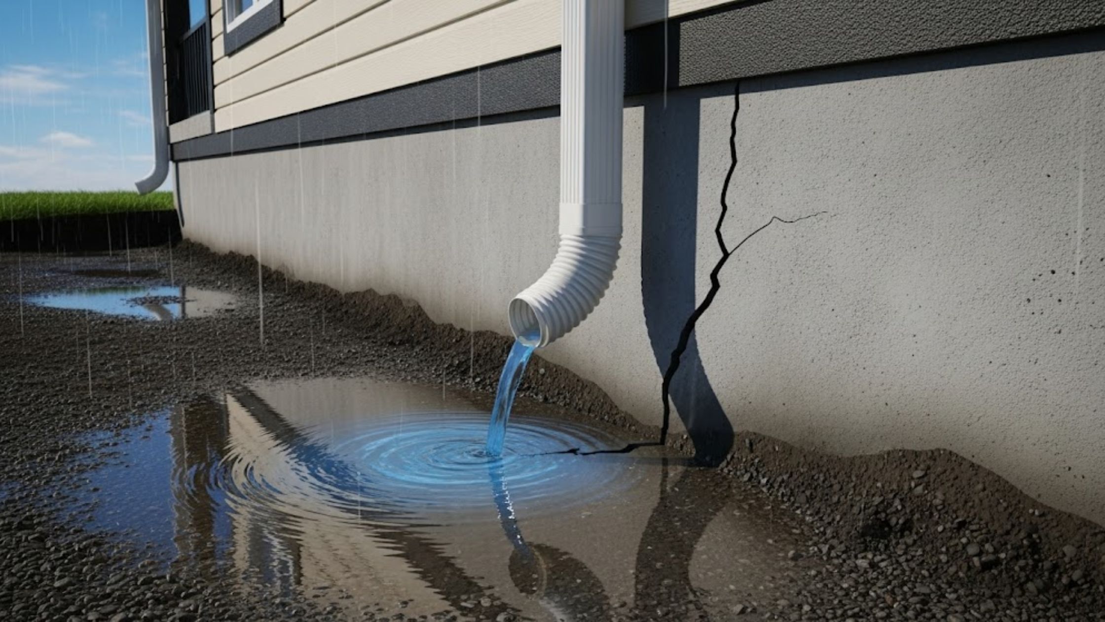 How do downspout issues create foundation risks?