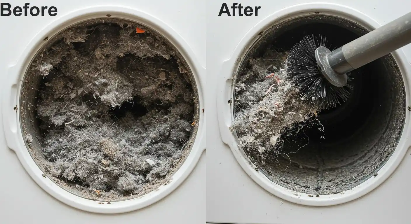 Dryer vent before and after lint removal.