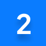 White number 2 on a blue circular background.
