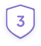 Shield icon with the number 3 in purple on a white background and a purple outline.