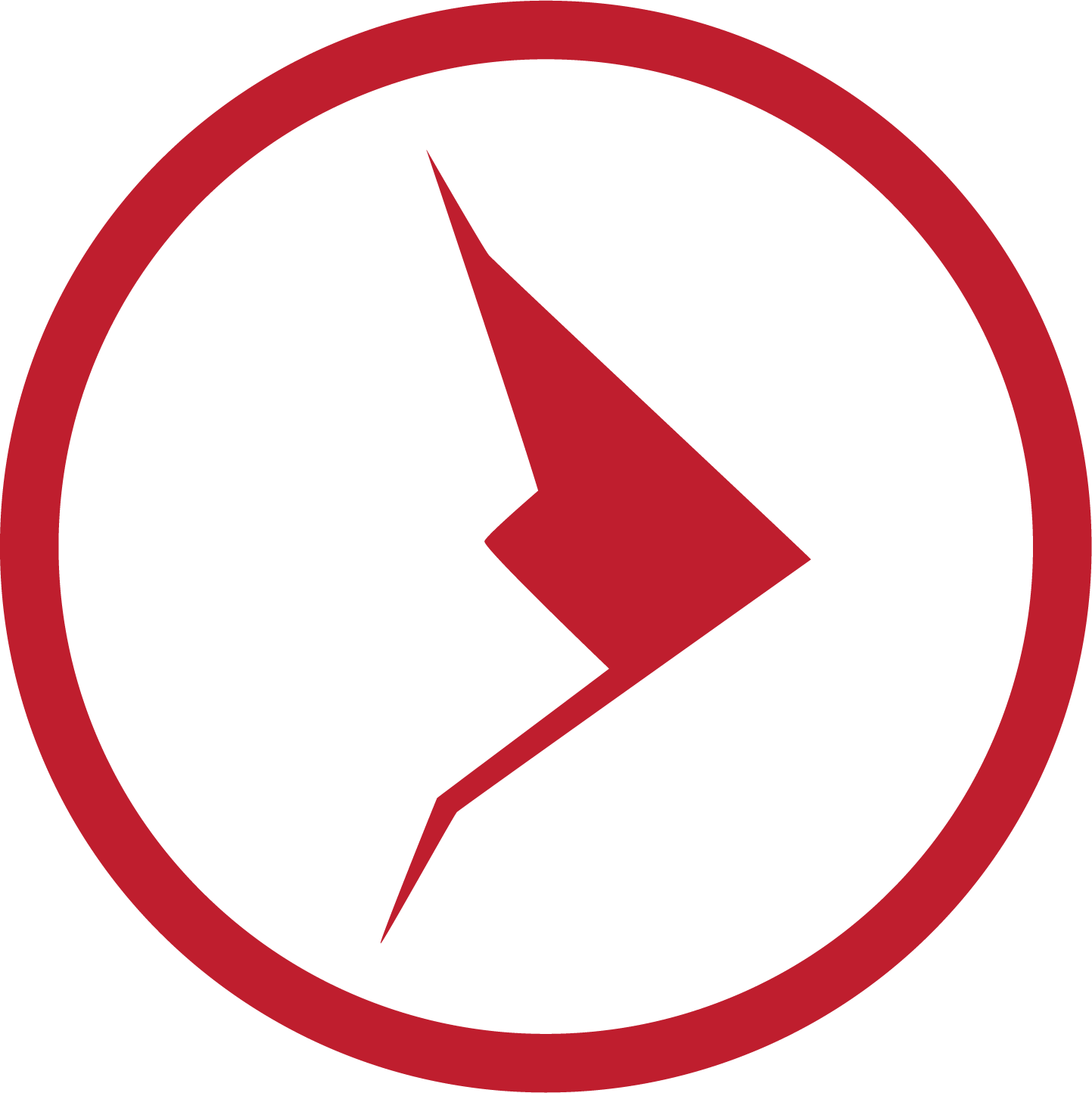 Red stylized lightning bolt inside a circular red border on white background.