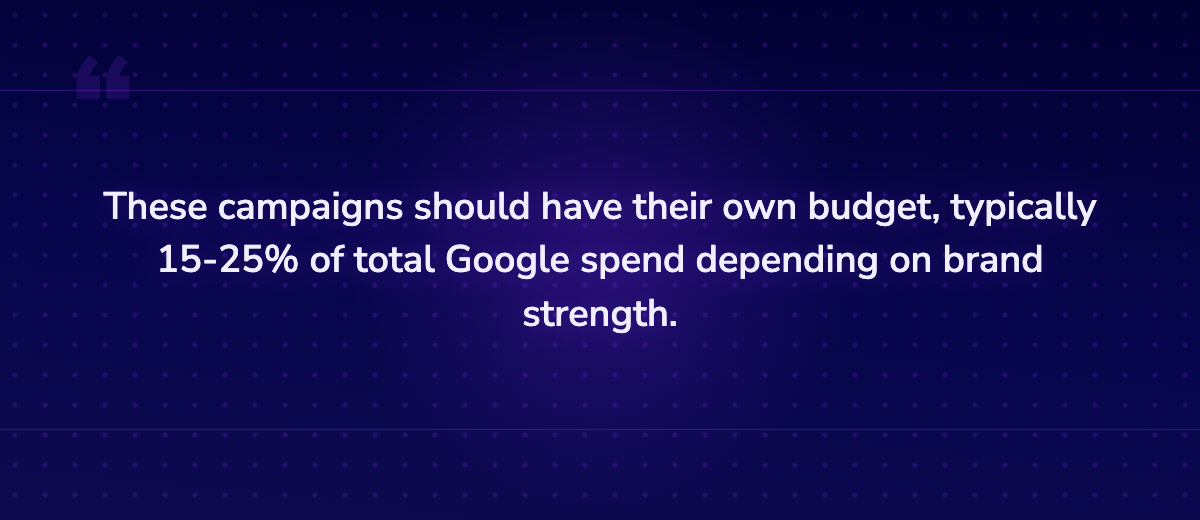 Key insight: These campaigns should have their own budget, typically 15-25% of total Google s