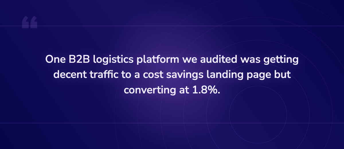 Key insight: One B2B logistics platform we audited was getting decent traffic to a cost savin