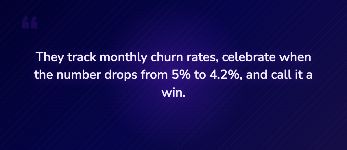Key insight: They track monthly churn rates, celebrate when the number drops from 5% to 4.2%,