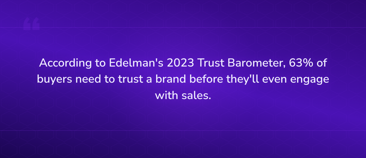 Key insight: According to Edelman's 2023 Trust Barometer, 63% of buyers need to trust a brand