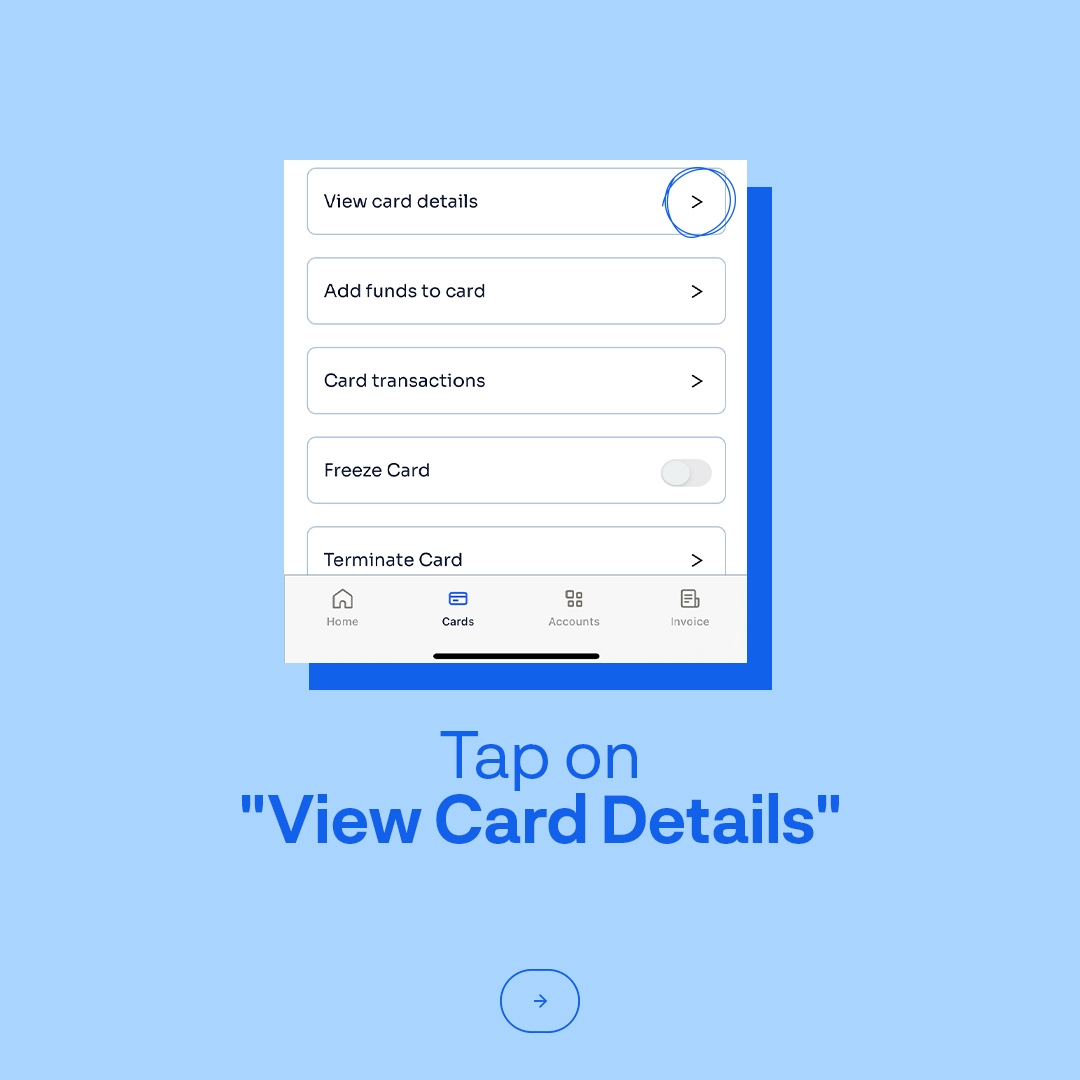 tap on view card detials on the Geegpay app