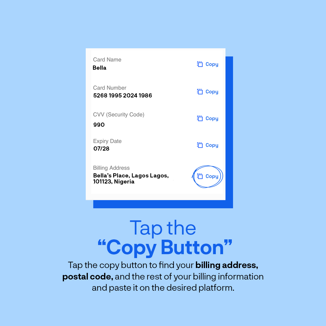 tap on the copy button on the Geegpay app.