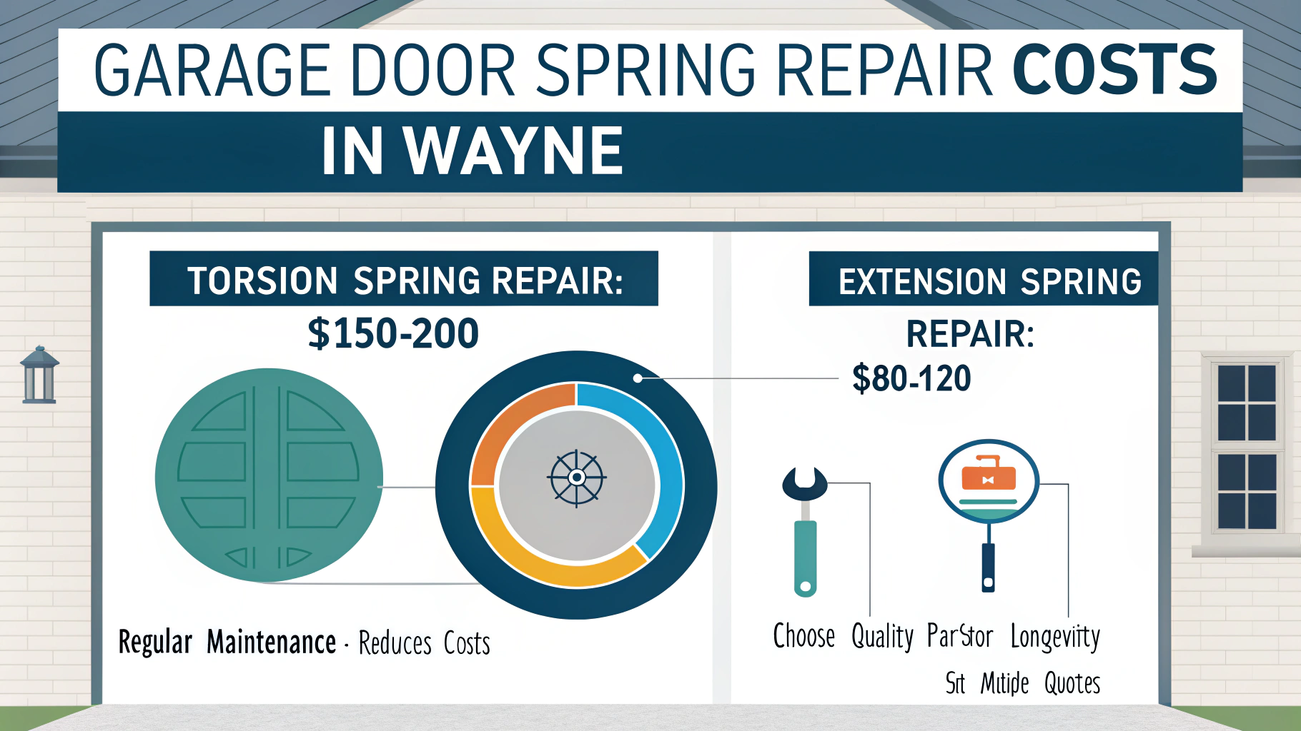 Infographic-style image on garage door spring repair costs in Wayne