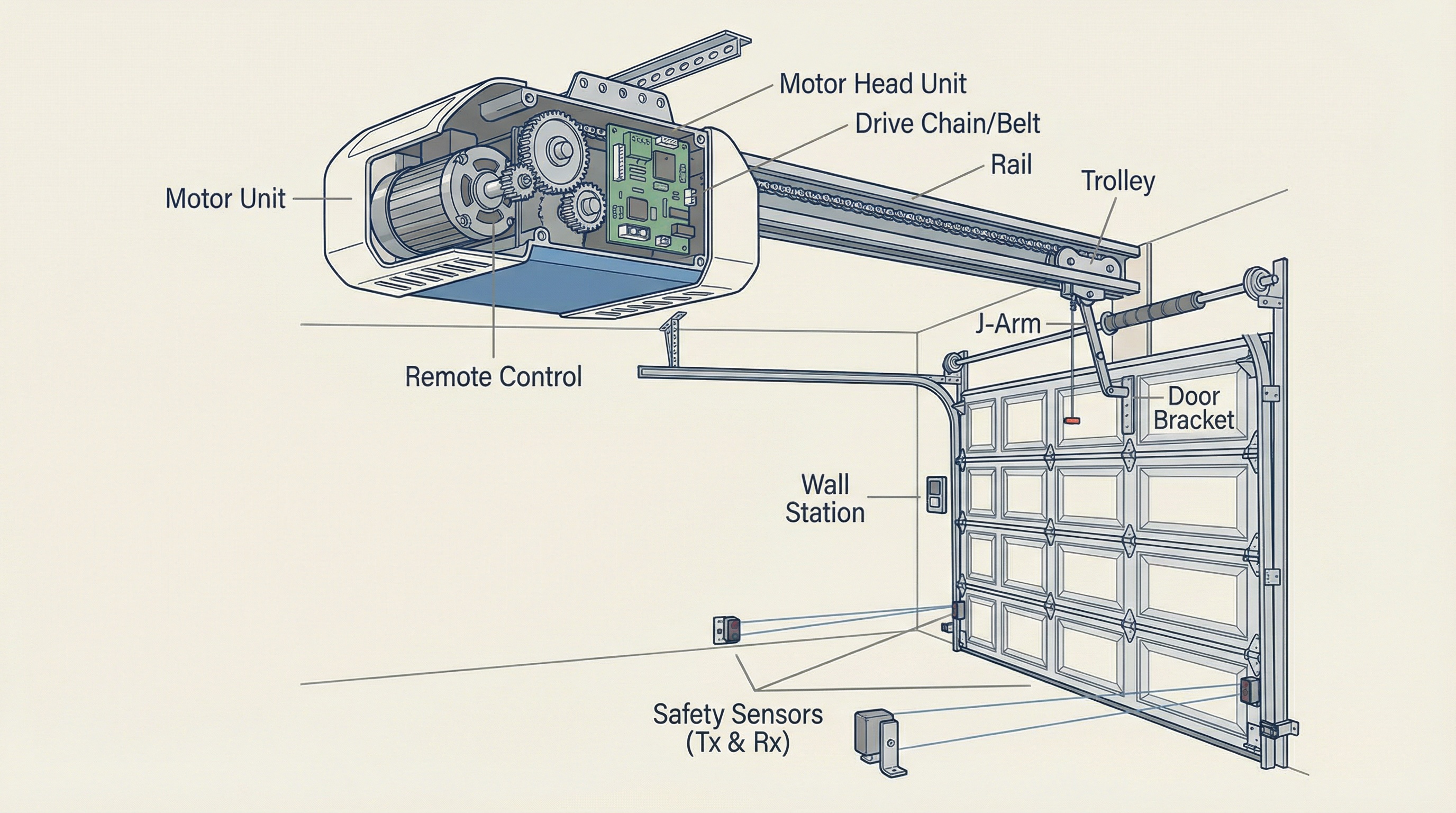 Garage door opener components diagram