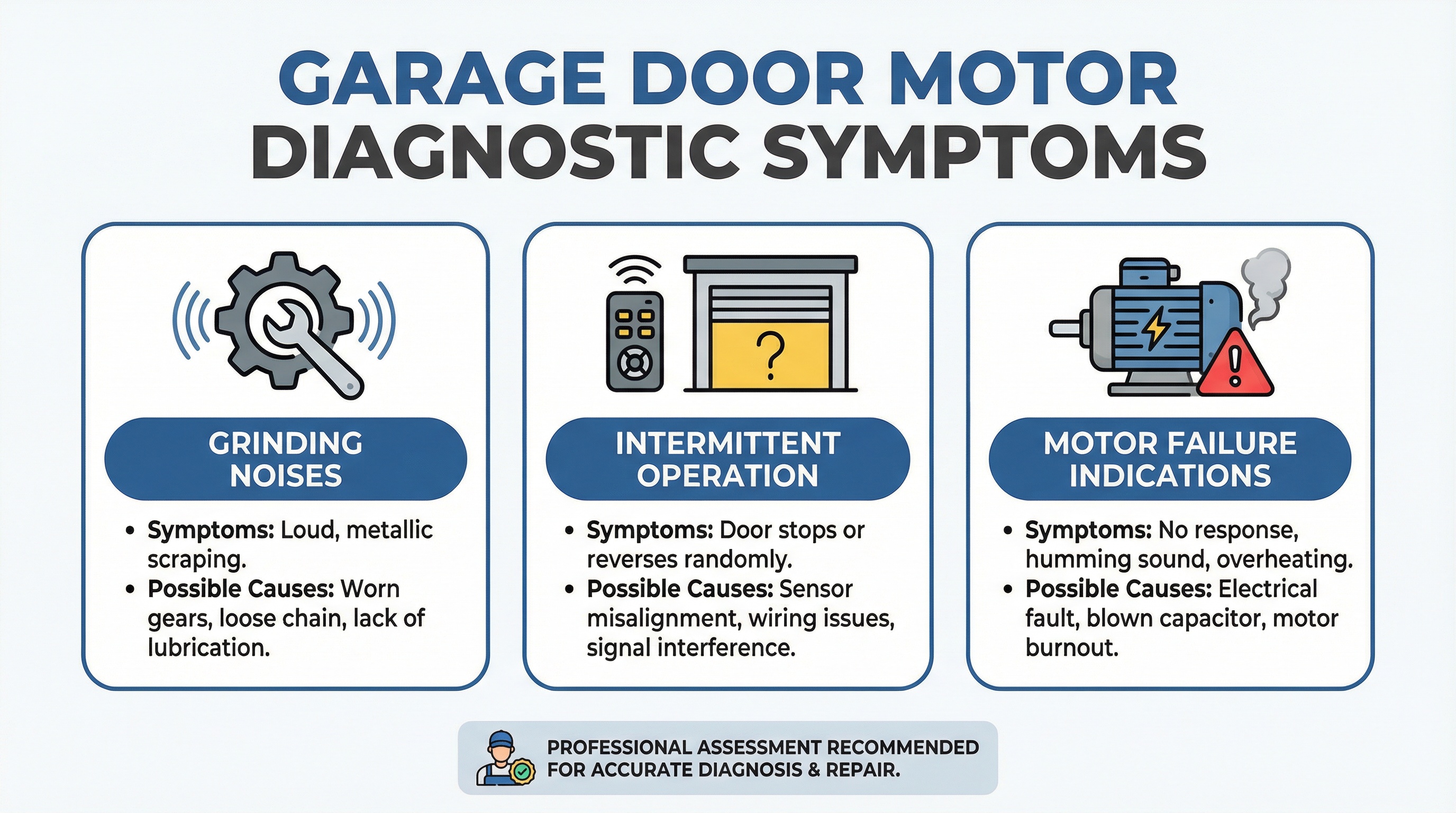 Garage door motor diagnostic symptoms chart