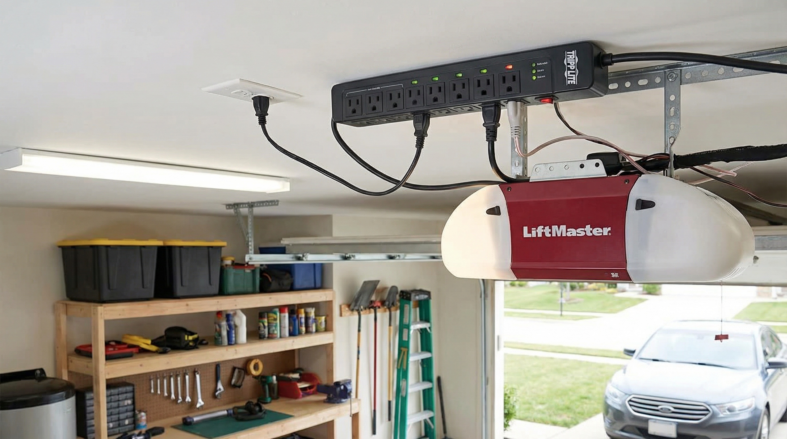 surge protector installed near garage door opener unit