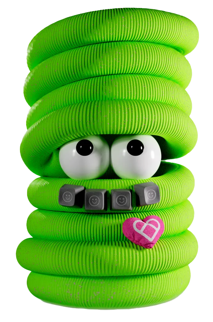 a neon green character with googley eyes