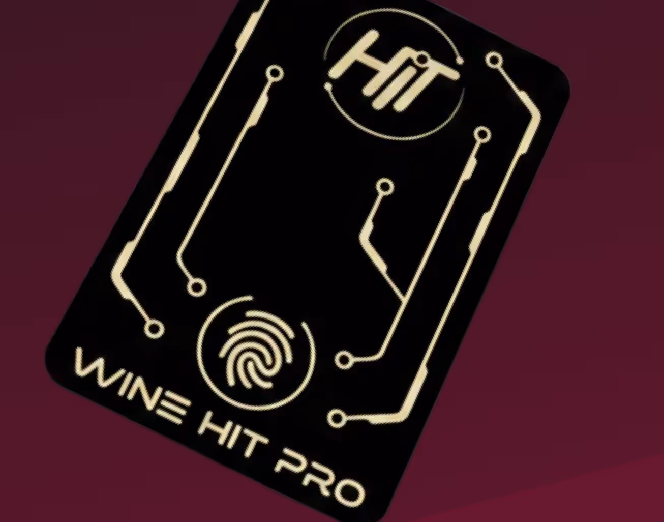 Black rectangular device labeled ‘WINE HIT PRO’ with circuit lines and a fingerprint icon in the center.