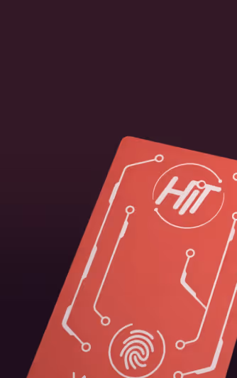 Close-up of a Wine HIT red card with white circuit lines, a fingerprint icon, and the word 'Hit' inside a circle.