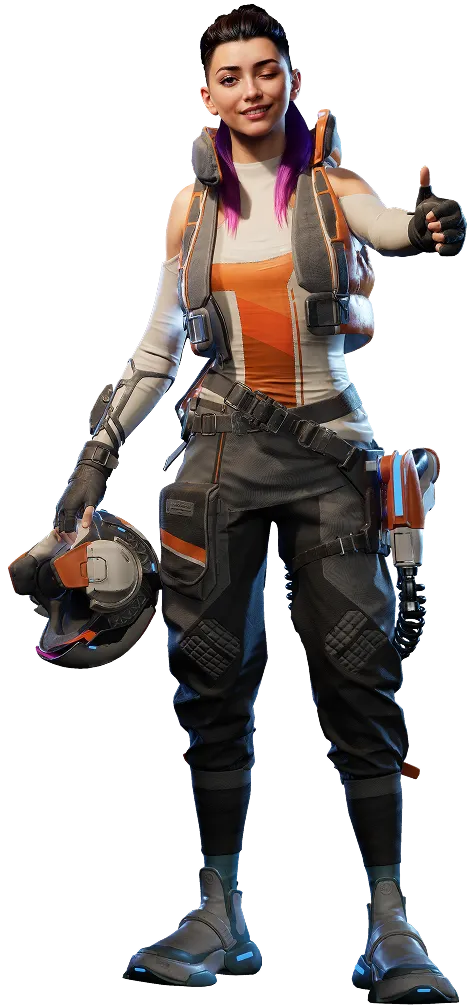 A woman in a white and orange outfit holding a helmet. -  ÜberStrategist Images