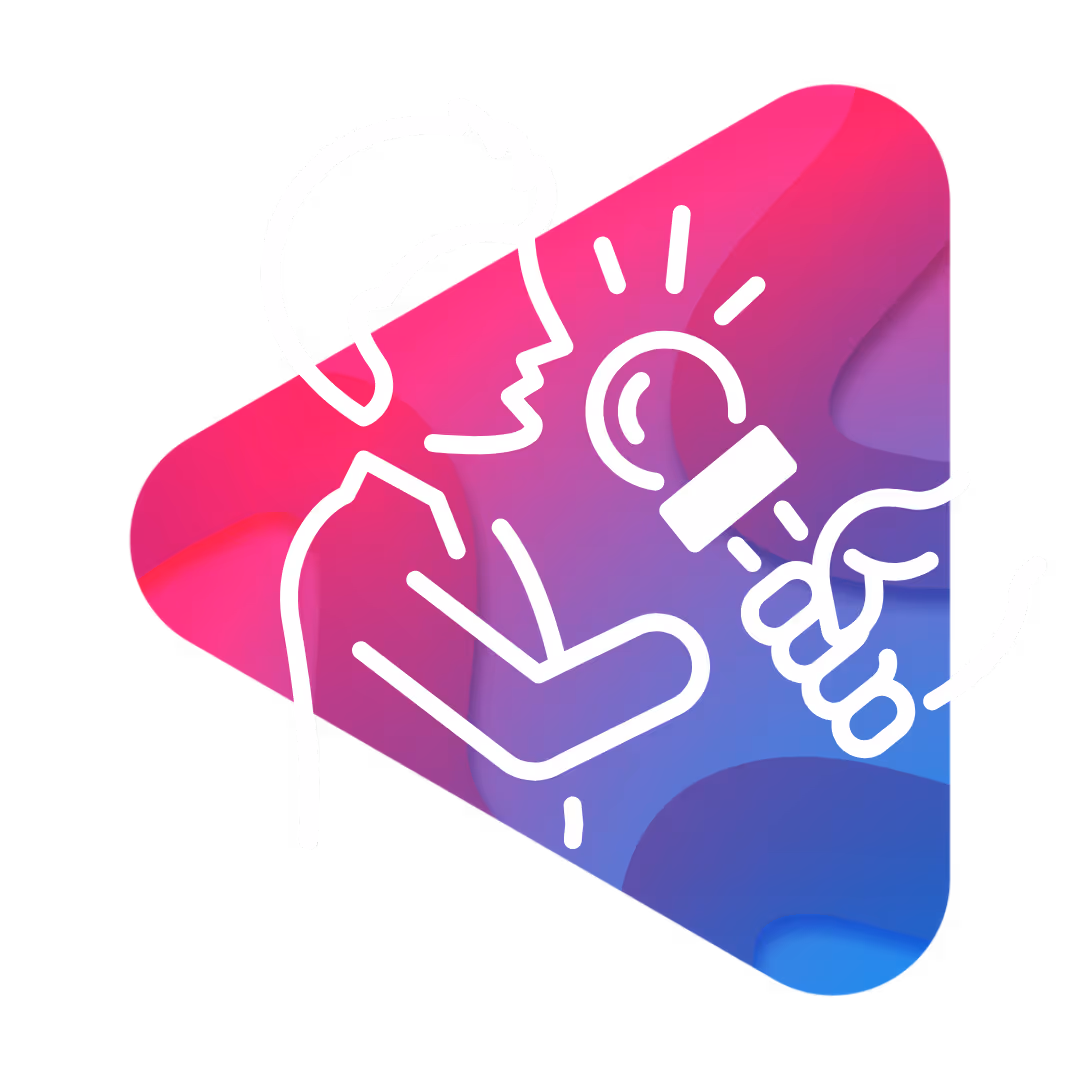 A blue and pink logo of a person holding a light bulb. - ÜberStrategist Images