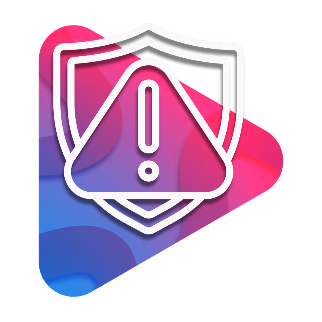A pink and blue shield with a yellow exclamation mark. - ÜberStrategist Images