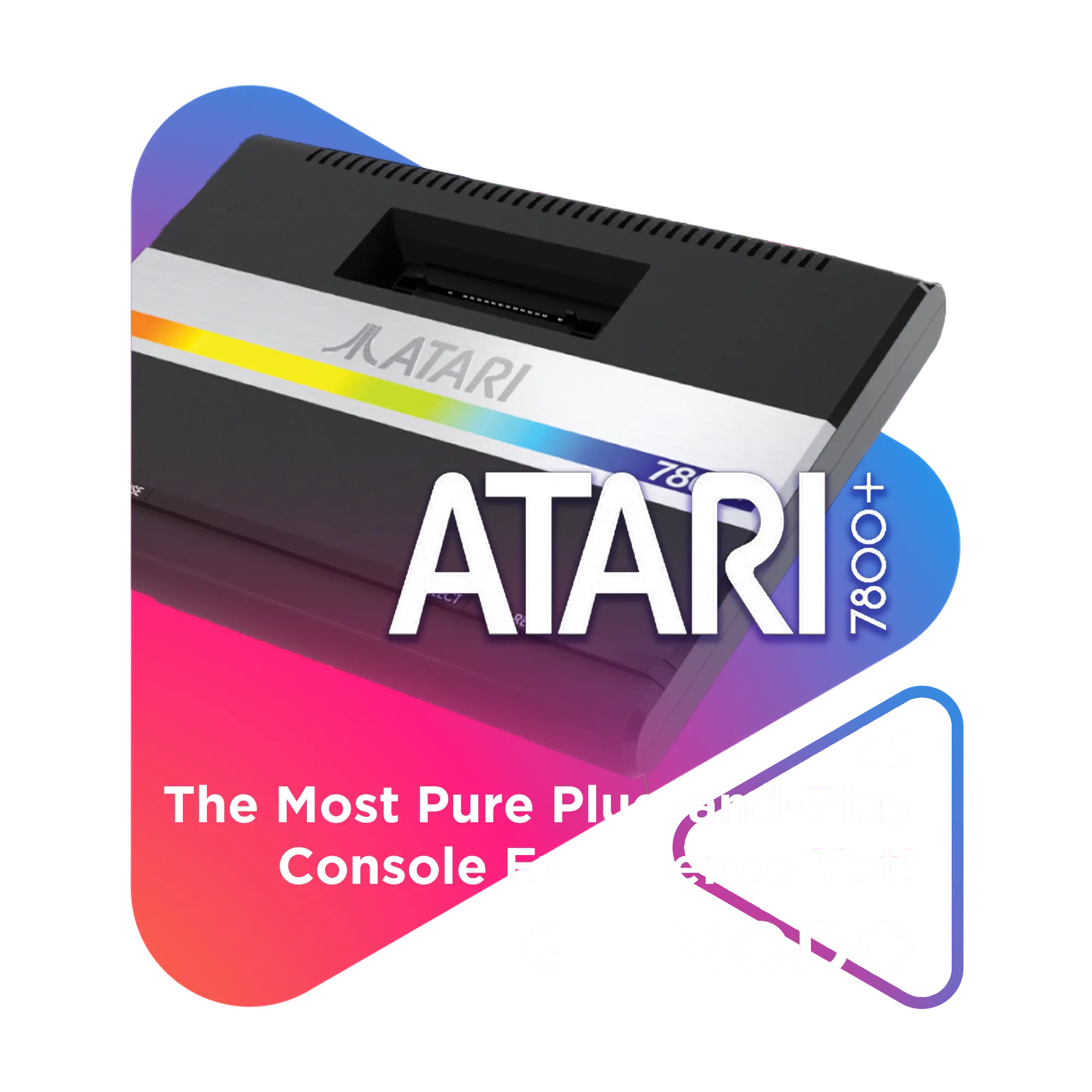 A box of Atari 7800 console with a rainbow background. -  ÜberStrategist Images