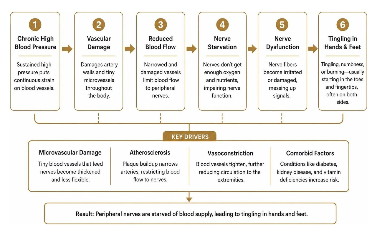 How chronic high blood pressure leads to peripheral nerve starvation and tingling How chronic high blood pressure leads to peripheral nerve starvation and tingling