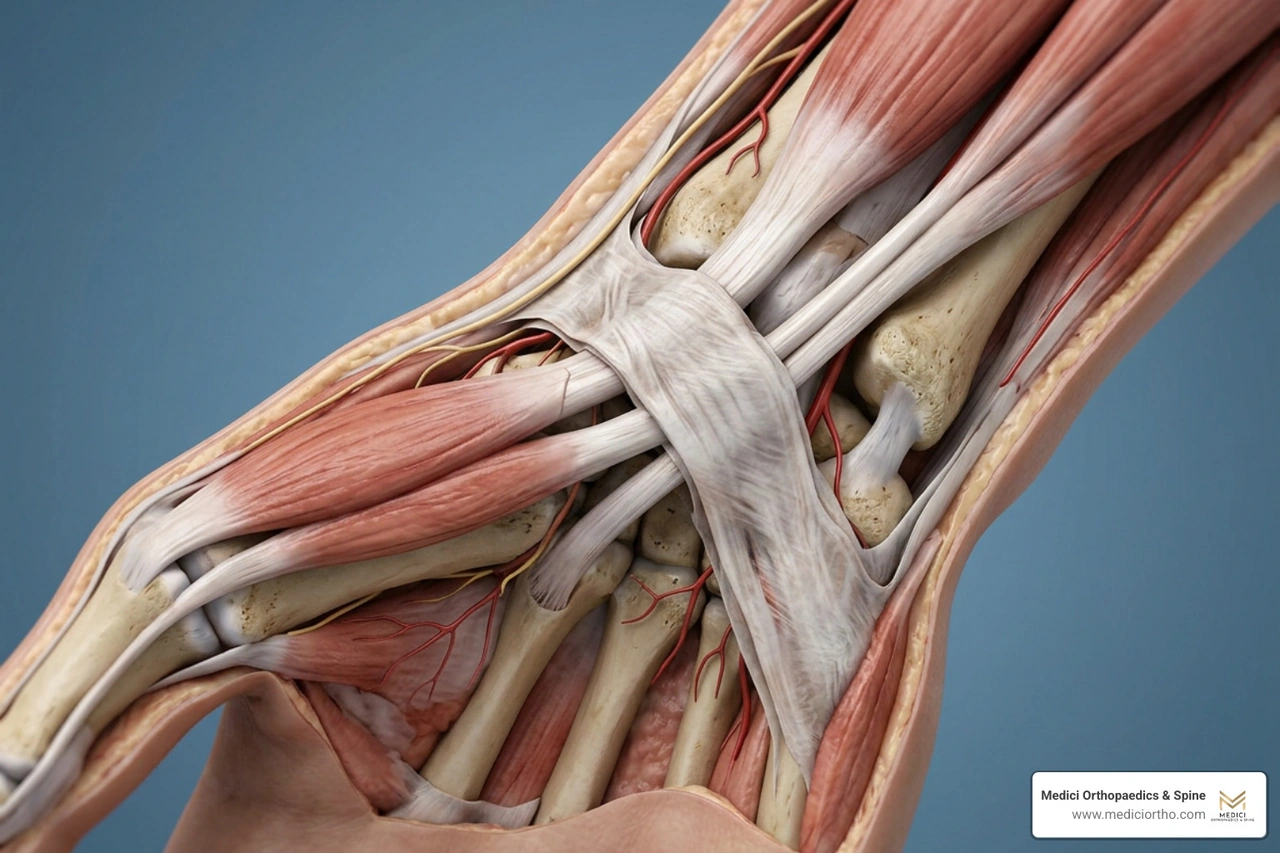 First dorsal compartment anatomy showing APL and EPB tendons First dorsal compartment anatomy showing APL and EPB tendons
