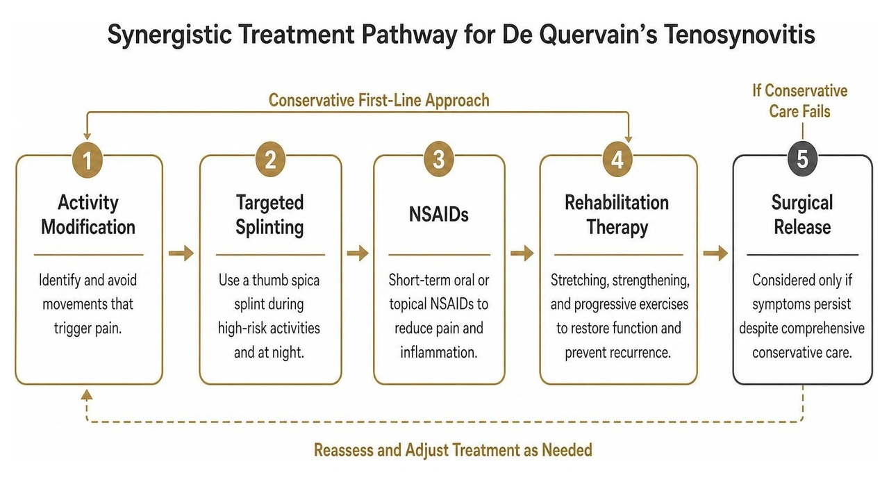 Synergistic treatment pathway for De Quervain's tenosynovitis Synergistic treatment pathway for De Quervain's tenosynovitis