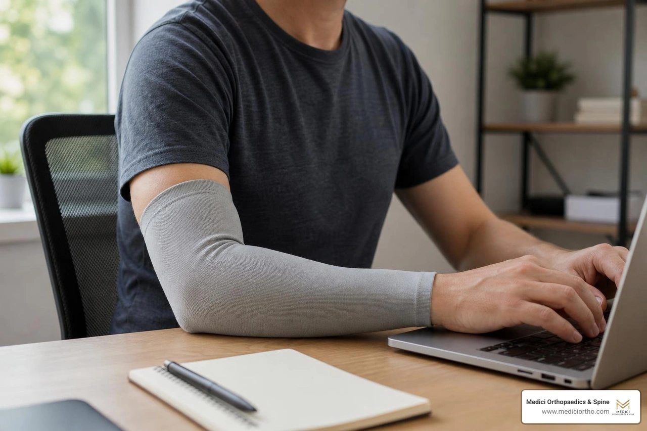 Flexible forearm compression sleeve for active daytime mobility Flexible forearm compression sleeve for active daytime mobility