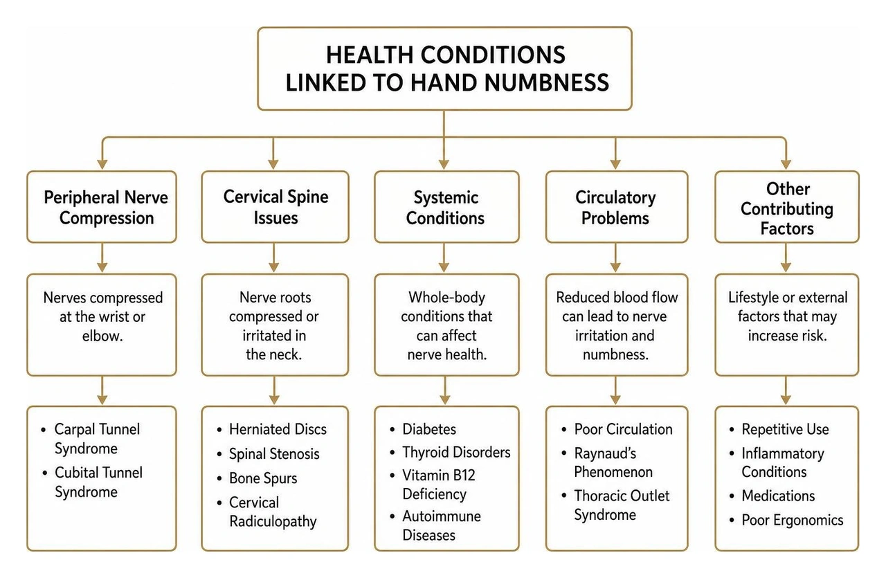 flowchart of health conditions linked to hand numbness flowchart of health conditions linked to hand numbness