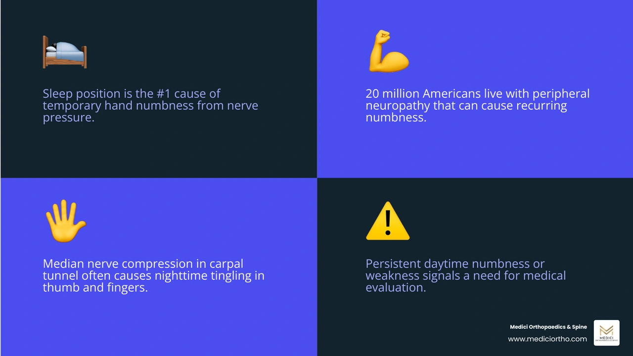 common causes of hands falling asleep often with nerve pathways and frequency indicators infographic