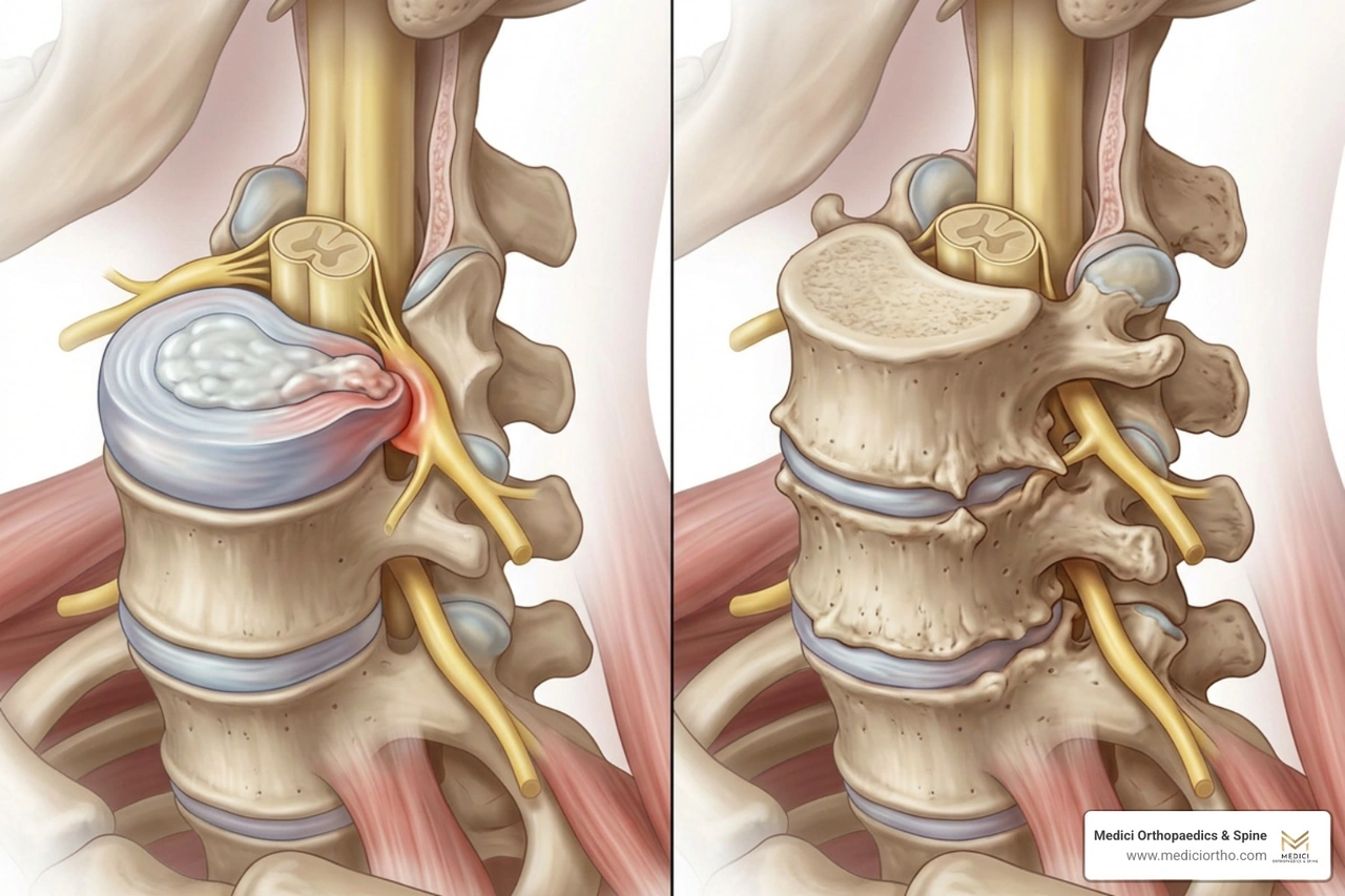 Herniated disc versus bone spur causing nerve compression