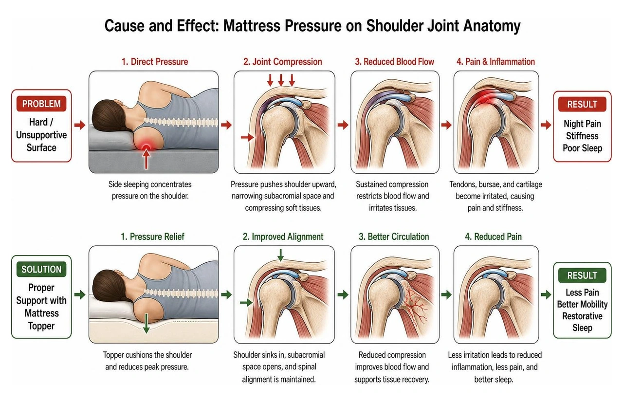 Cause and effect diagram of mattress pressure on shoulder joint anatomy