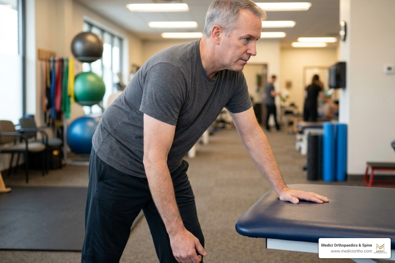 Patient performing pendulum exercises Patient performing pendulum exercises