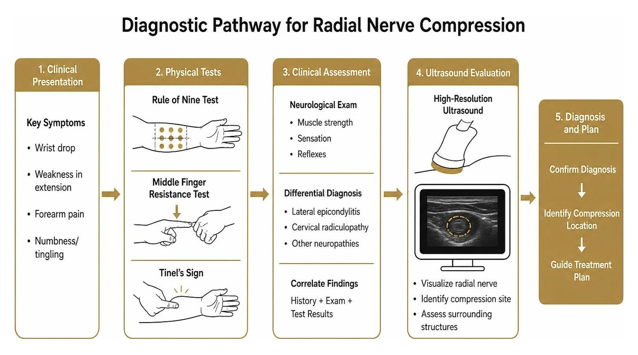 diagram of diagnostic pathway for radial nerve compression from physical tests to ultrasound diagram of diagnostic pathway for radial nerve compression from physical tests to ultrasound