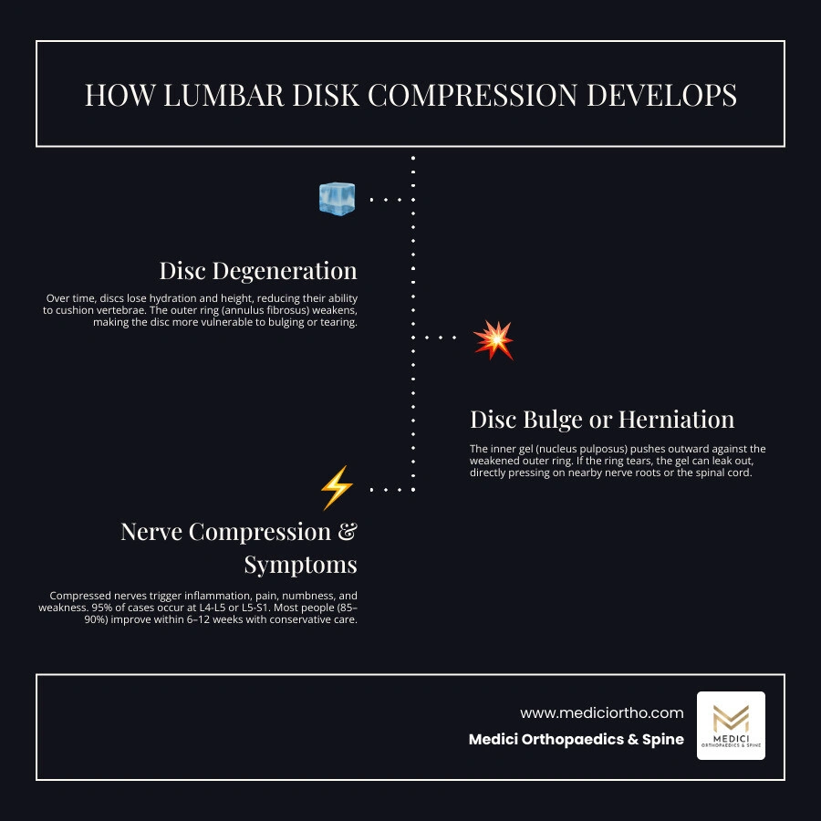 overview infographic showing causes, symptoms, diagnosis, and treatment stages of lumbar disk compression infographic overview infographic showing causes, symptoms, diagnosis, and treatment stages of lumbar disk compression infographic