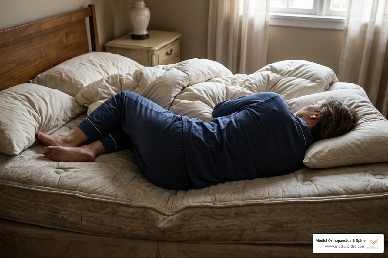 A sagging mattress causing spinal misalignment and shoulder pressure A sagging mattress causing spinal misalignment and shoulder pressure