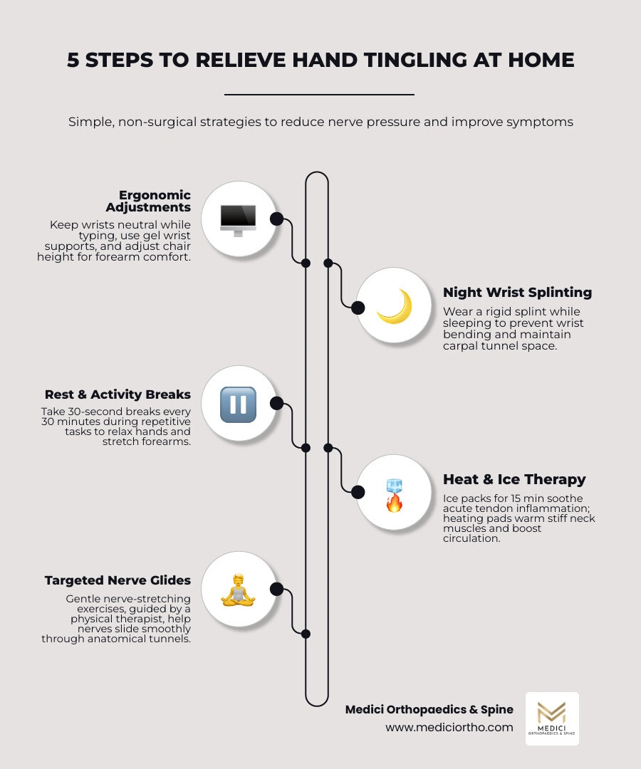 infographic of key home remedies and ergonomic adjustments for hand paresthesia infographic infographic of key home remedies and ergonomic adjustments for hand paresthesia infographic