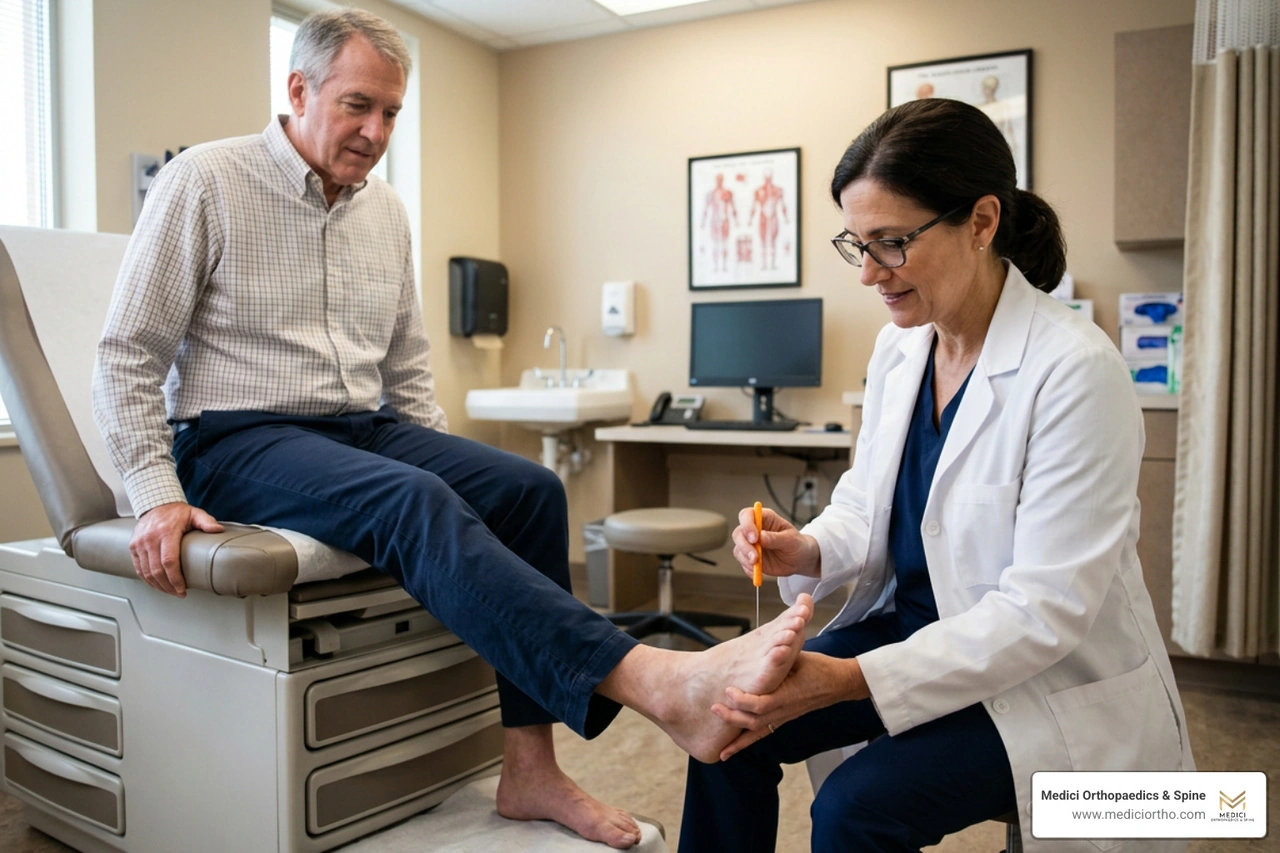 Neurological foot examination evaluating monofilament sensation and reflexes Neurological foot examination evaluating monofilament sensation and reflexes